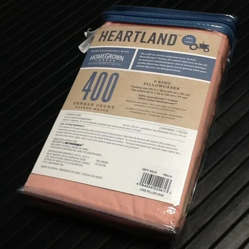new PEACH Heartland 400 Thread Count 100% Cotton Sateen KING Pillowcases